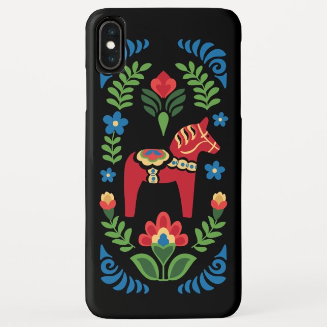Swedish Dala Horse Red on Black Case-Mate iPhone Case (Back)