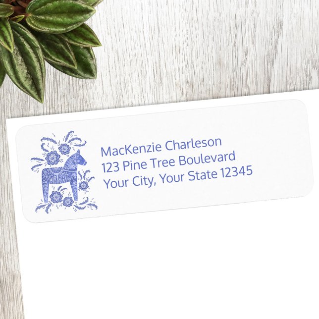 Swedish Dala Horse Return Address (Swedish Dala Horse personalized custom name return address label sticker)
