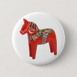 Swedish Dala Horse Scandinavian 6 Cm Round Badge