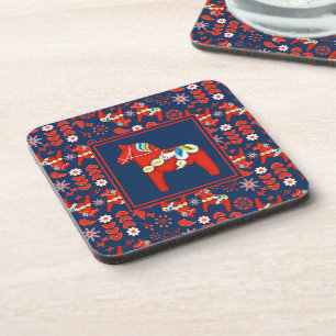 Swedish Dala Horse Scandinavian Christmas Coaster