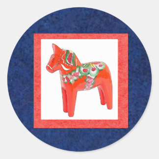 Swedish Dala Horse Scandinavian Traditional Classic Round Sticker