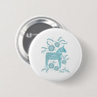 Swedish Dala Horse Teal and White Button
