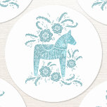 Swedish Dala Horse Teal and White Classic Round Sticker<br><div class="desc">Traditional Swedish Dalecarlian Dala Horse folk art in teal green and white.  Original art by Nic Squirrell.</div>