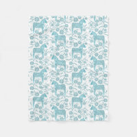 Swedish Dala Horse Teal and White Fleece Blanket