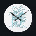 Swedish Dala Horse Teal and White Round Clock<br><div class="desc">A traditional Swedish Dala Horse design in teal green and white.</div>