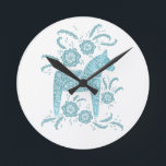 Swedish Dala Horse Teal and White Round Clock<br><div class="desc">A traditional Swedish Dala Horse design in teal green and white.</div>