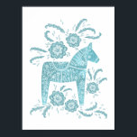 Swedish Dala Horse Teal Art Poster<br><div class="desc">A traditional Swedish Dala Horse painting in teal green and white. Perfect for Vikings and horse and pony lovers.</div>