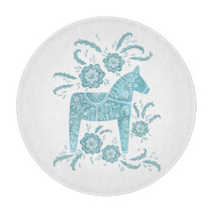 Swedish Dala Horse Teal Green and White Cutting Board