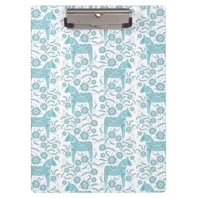 Swedish Dala Horse Teal Green and White Folk Art Clipboard (Front)