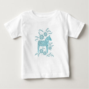 Swedish Dala Horse Teal Green Baby T-Shirt