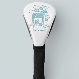 Swedish Dala Horse Teal Green Personalised Golf Head Cover