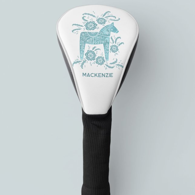 Swedish Dala Horse Teal Green Personalised Golf Head Cover (Creator Uploaded)