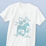 Swedish Dala Horse Teal Green T-Shirt<br><div class="desc">A traditional Swedish Dala Horse illustration in teal green. Perfect for Vikings.</div>