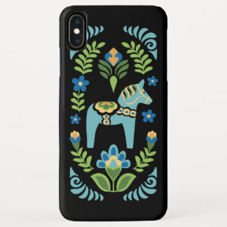 Swedish Dala Horse Teal on Black Cell Phone Case