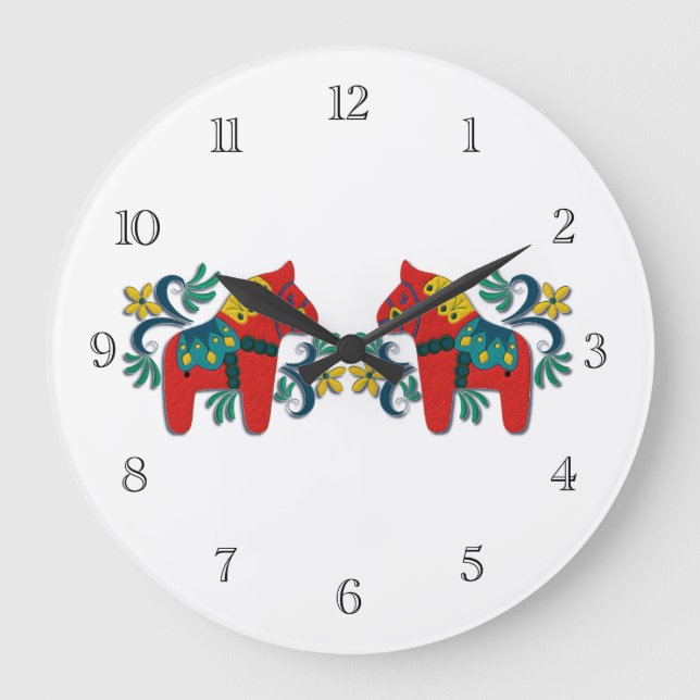 Swedish Dala Horse Twins Large Clock (Front)