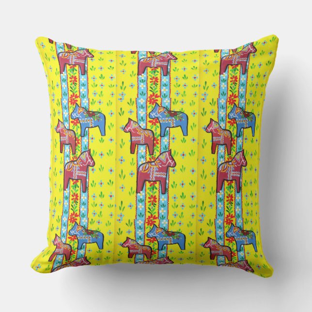 Swedish Dala Horses Outdoor Cushion (Front)