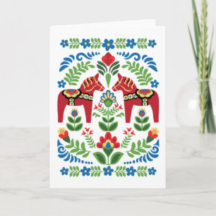 Swedish Dala Horses Red Greeting Card