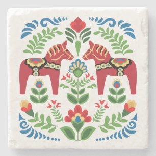 Swedish Dala Horses Red Stone Coaster