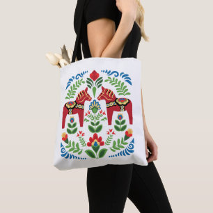 Swedish Dala Horses Red Tote Bag