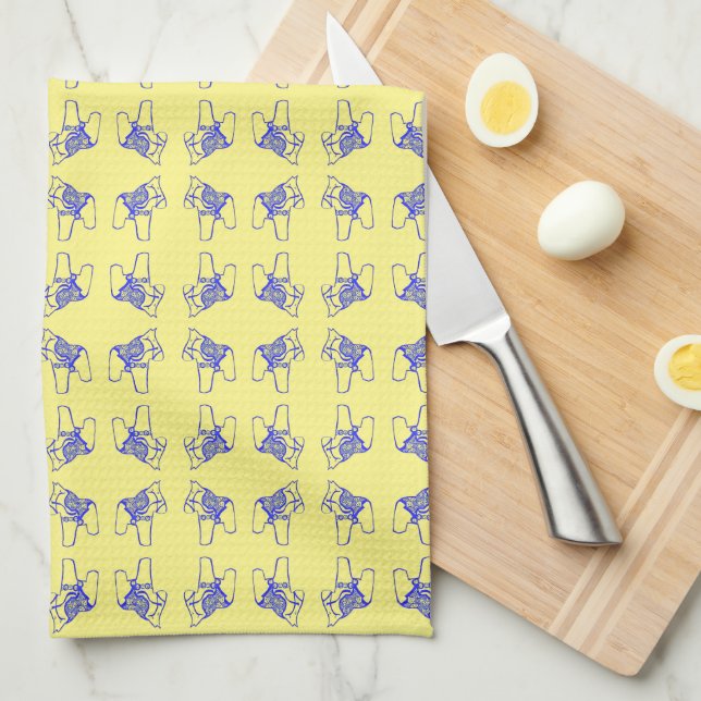 Swedish Dala Horses Tea Towel (Quarter Fold)
