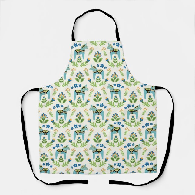 Swedish Dala Horses Teal Apron (Front)