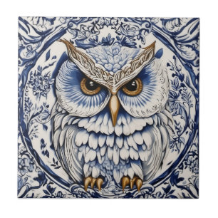  Swedish Dala owl Blue and White nouveau Tile