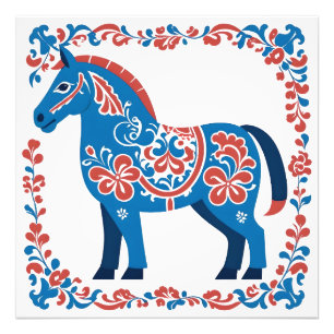 Swedish Dalmålning Dala Horse Folk Art Photo Print