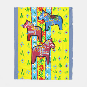 Swedish Designs, Dala Horses Fleece Blanket