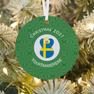 Swedish Flag Christmas Angel Name Year Metal Tree Decoration