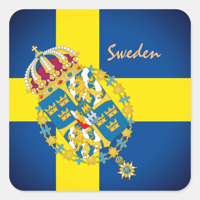 Swedish flag, Emblem & Sweden holiday / sports Square Sticker (Front)