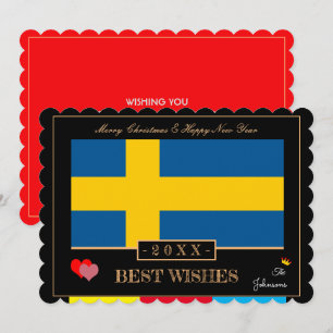 Swedish Flag & Happy New Year/Best Wishes Sweden Holiday Card