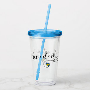 Swedish Flag Heart, Sweden Script Design Acrylic Tumbler