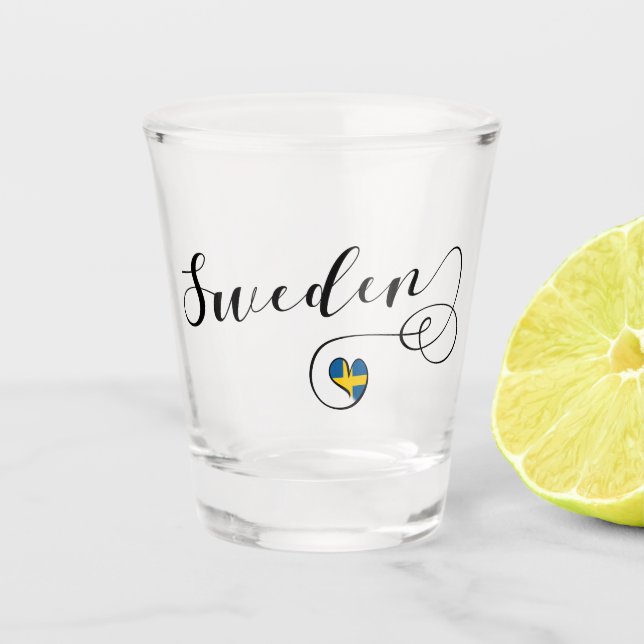 Swedish Flag Heart, Sweden Script Design Shot Glass (Front)