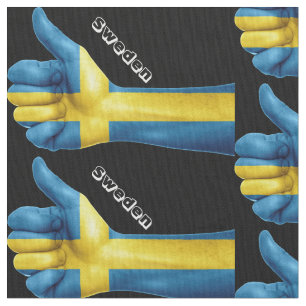 Swedish Flag On A Tums-Up Hand Fabric