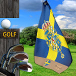 Swedish flag & Sweden, monogrammed / Golf Towel<br><div class="desc">Sports/Golf Towel: Vintage Sweden,  emblem & Swedish flag with monogrammed "custom" name at the bottom - love my country,  travel,  holiday,  patriots / sports fans</div>