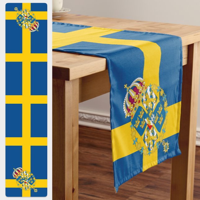 Swedish Flag & Sweden travel, holiday/sport fans Short Table Runner (Sweden Flag, Emblem Table Runner)