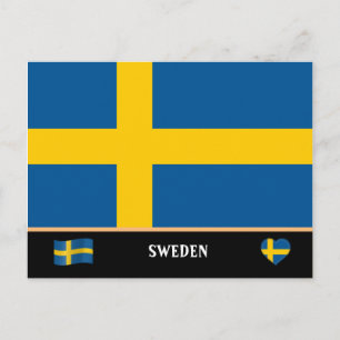 Swedish Flag & Swedish country travel / Sweden Postcard