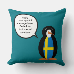 Swedish Flag Talking Ms. Penguin Personalised Cushion