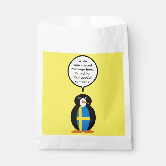 Swedish Flag Talking Ms. Penguin Personalised  Favour Bags (Front)