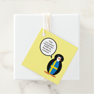 Swedish Flag Talking Ms. Penguin Personalised Favour Tags