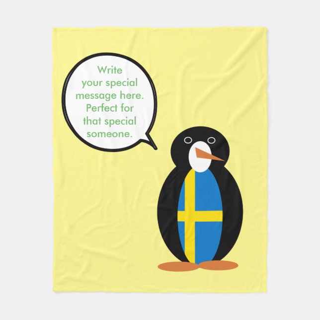 Swedish Flag Talking Ms. Penguin Personalised  Fleece Blanket (Front)