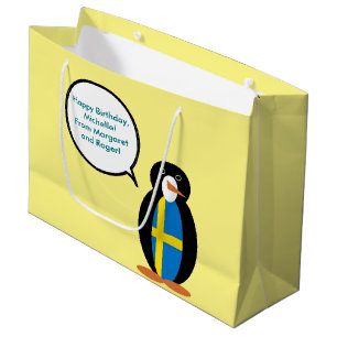 Swedish Flag Talking Ms. Penguin Personalised  Large Gift Bag