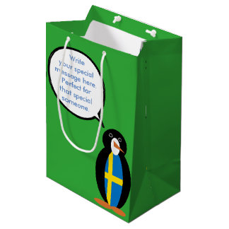 Swedish Flag Talking Ms. Penguin Personalised Medium Gift Bag