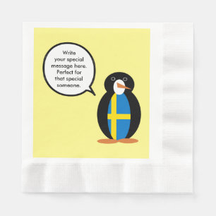 Swedish Flag Talking Ms. Penguin Personalised  Napkin
