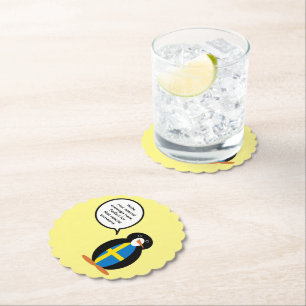 Swedish Flag Talking Ms. Penguin Personalised Paper Coaster
