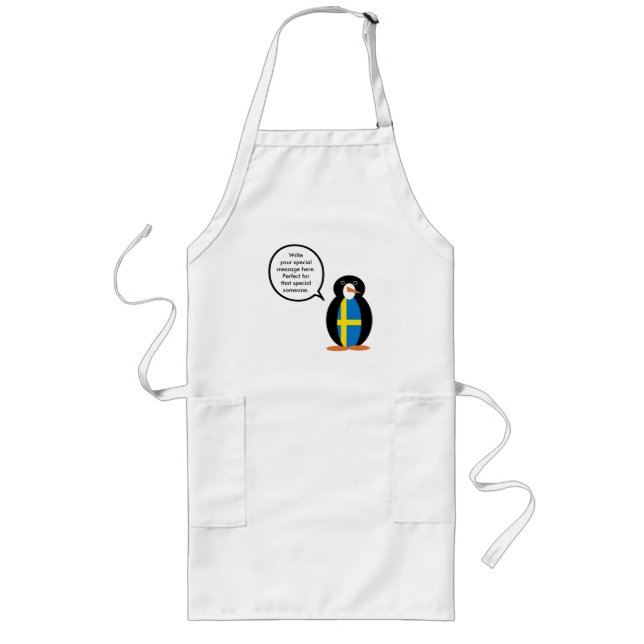 Swedish Flag Talking Ms. Penguin Personalized  Long Apron (Front)