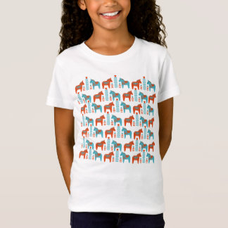 Swedish Folk Art Dola Horses and Flowers Pattern T-Shirt