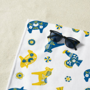 Swedish Folk Dala Animals Beach Towel