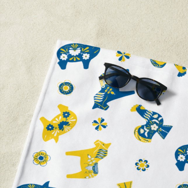 Swedish Folk Dala Animals Beach Towel (In Situ)