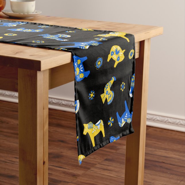 Swedish Folk Dala Farm Animals l Blue and Yellow Long Table Runner (In Situ)
